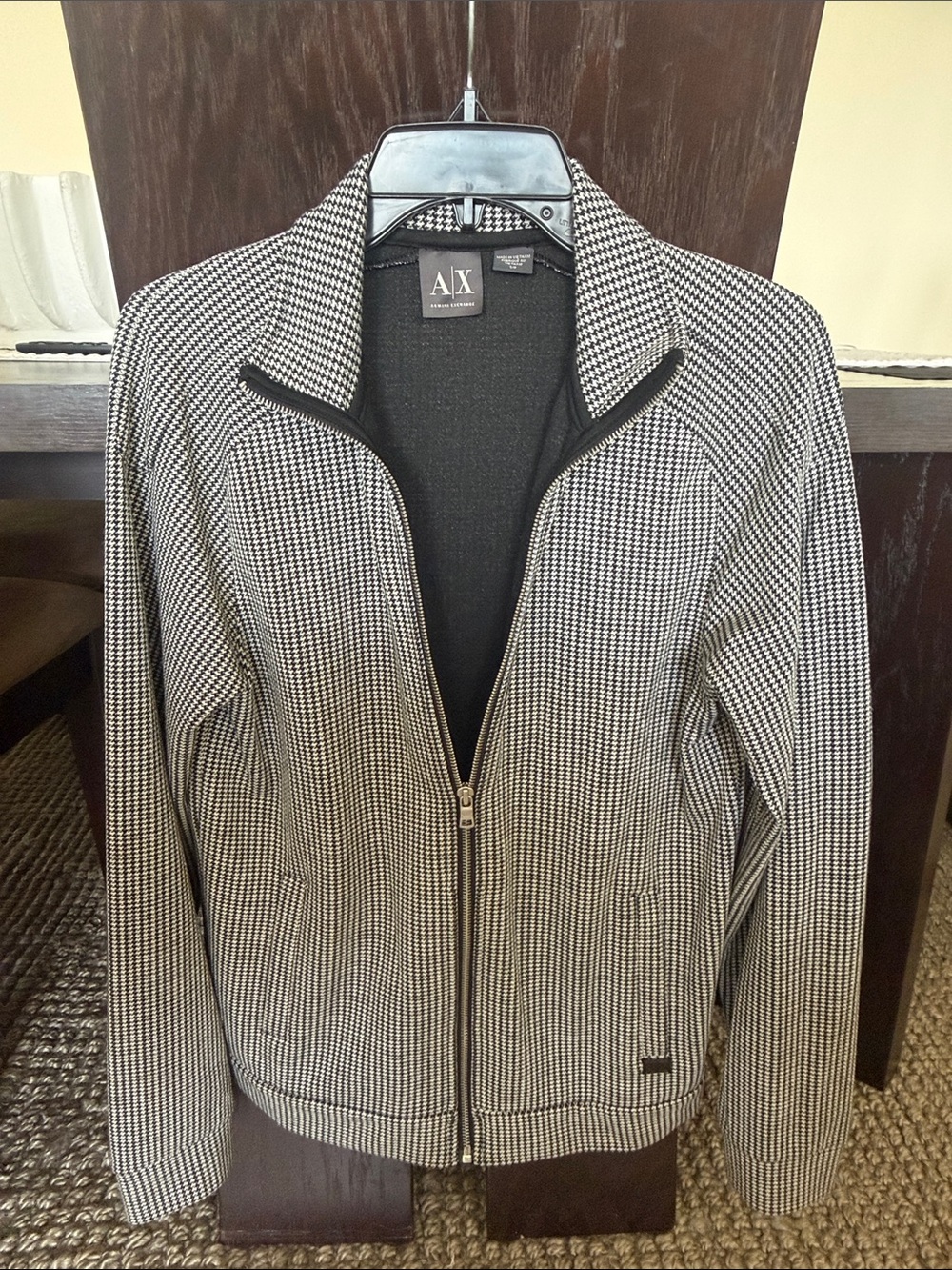 A/X Armani Exchange Men's Black & White Houndstooth Zip-Up Sweater Jacket - Picture 4 of 8